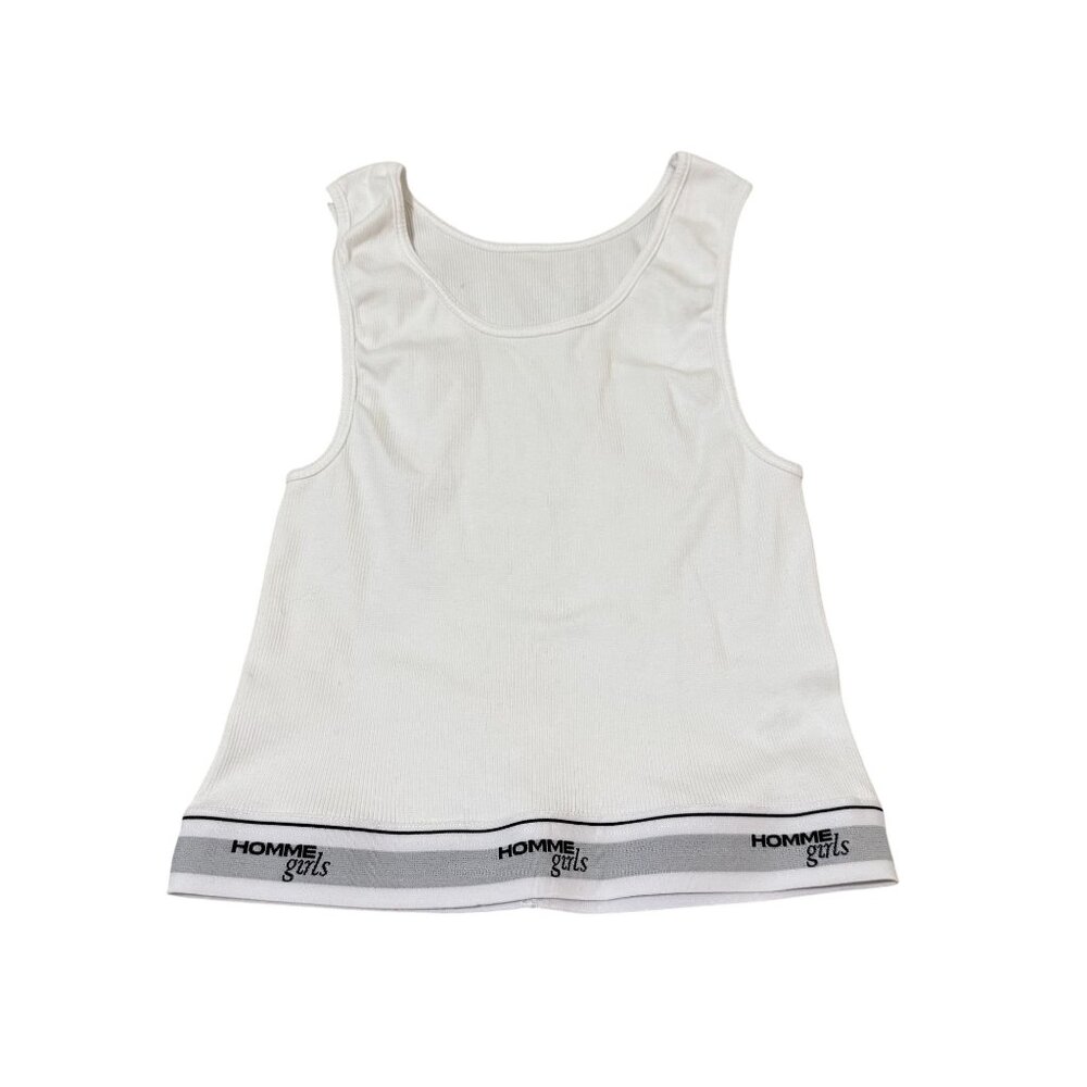 HommeGirls Women's White Logo Cropped Elastic Waistband Rib Tank Top Size S/M